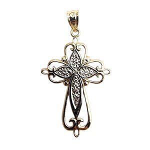 14K Yellow and White Gold Two Tone Cross Pendant #22825